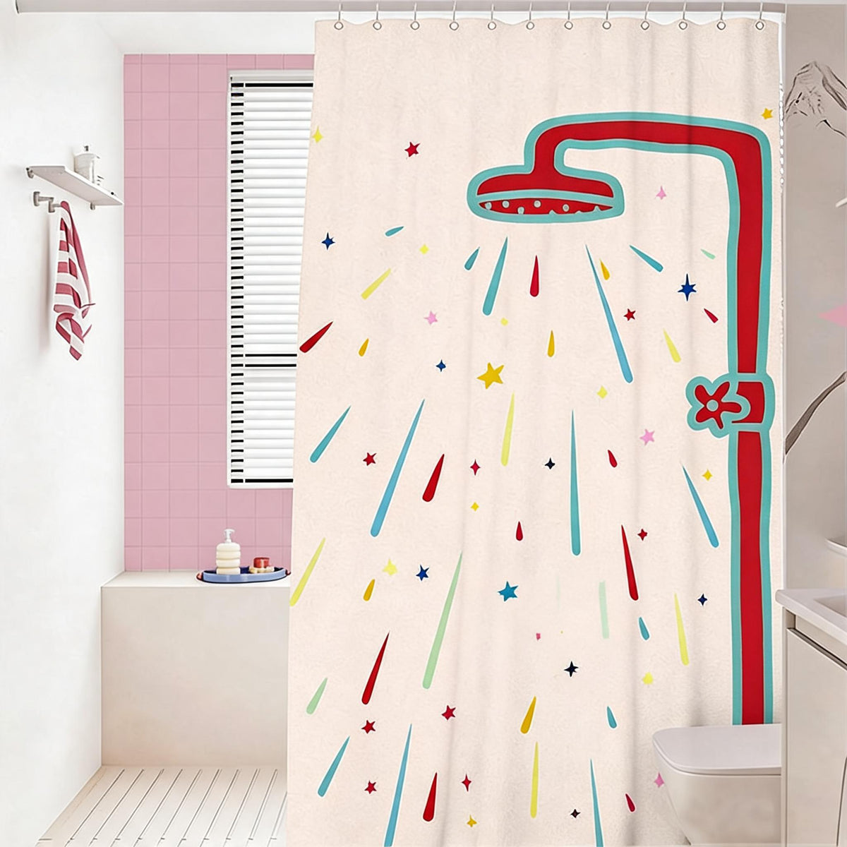 Rainbow Shower Print Curtain