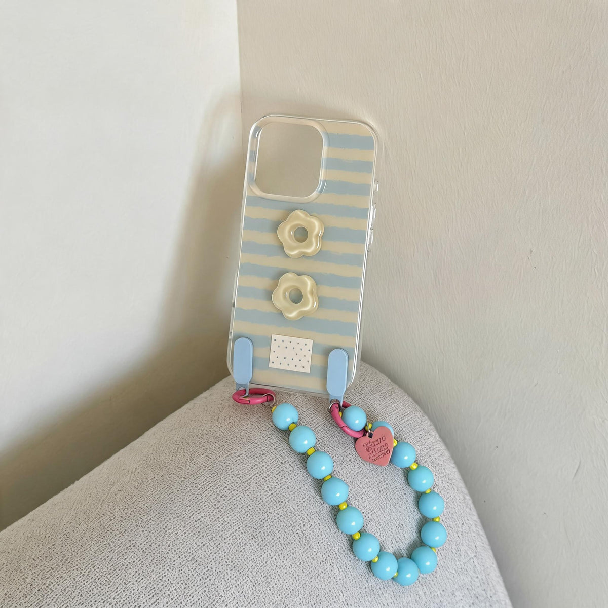 Blue Stripe Puffy Flower Case