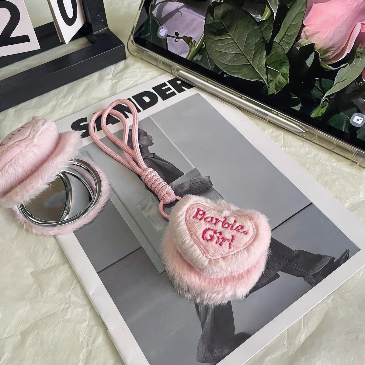 Plush Heart Pocket Mirror Keyring