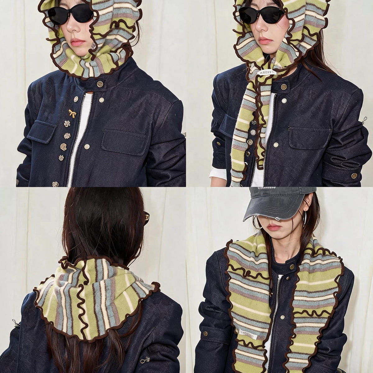Ruffled Stripe Triangle Scarf