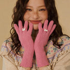 Little Bow Ribbed Knit Gloves
