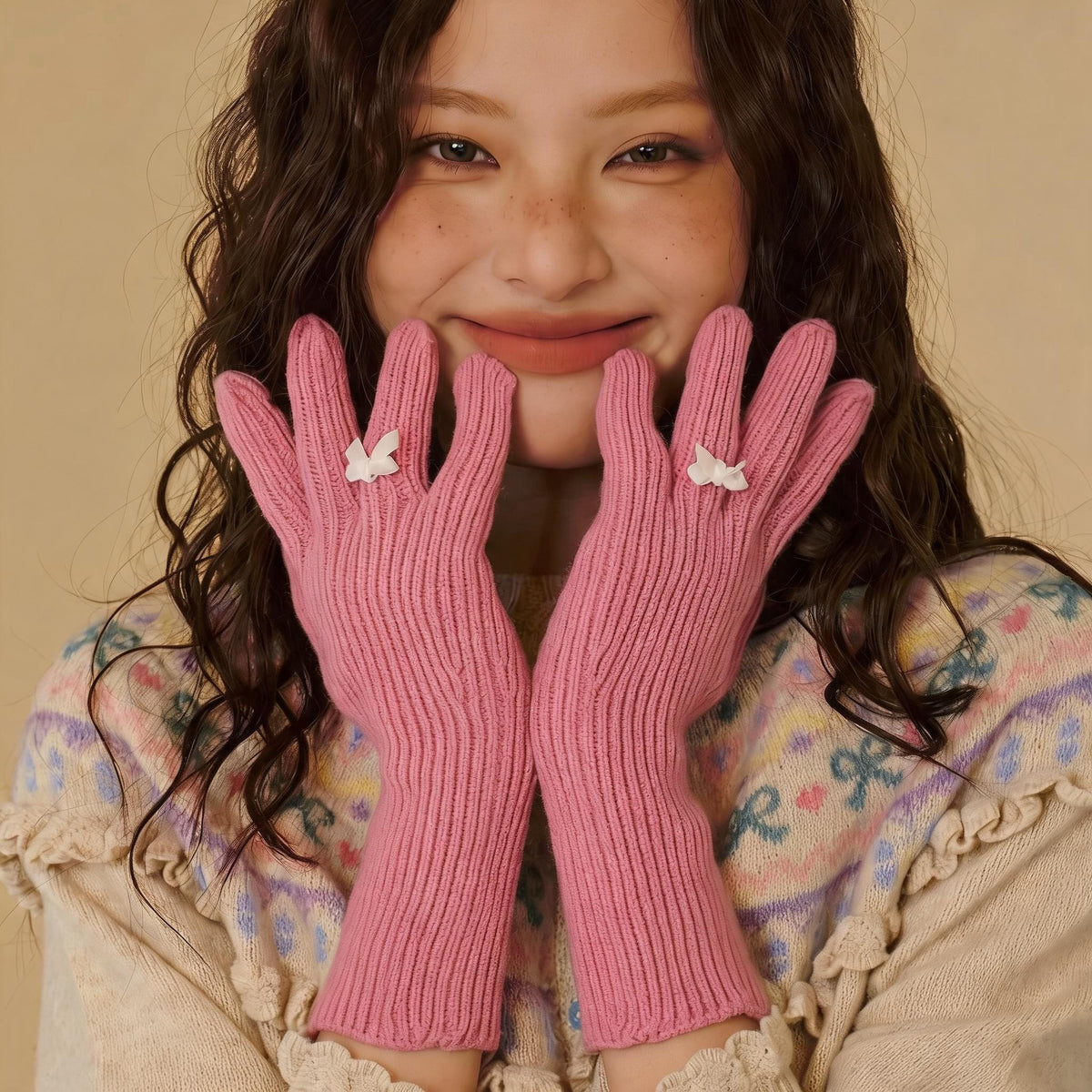 Little Bow Ribbed Knit Gloves