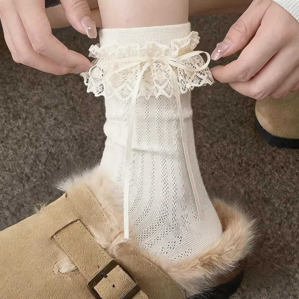 Lace Frill Bow Crew Socks