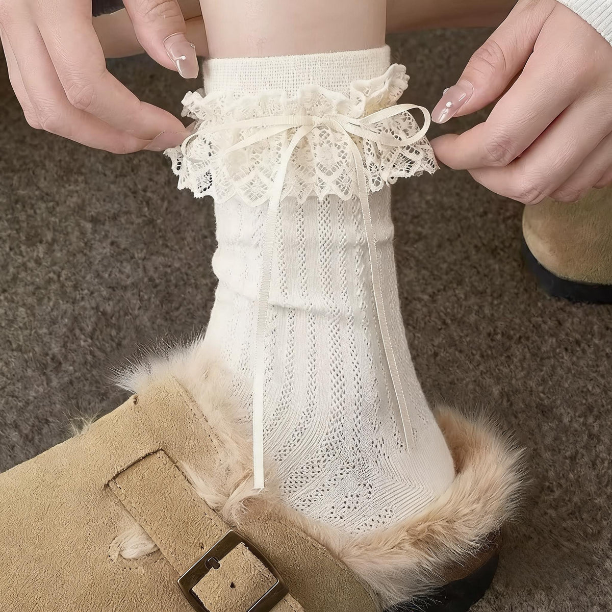 Lace Frill Bow Crew Socks