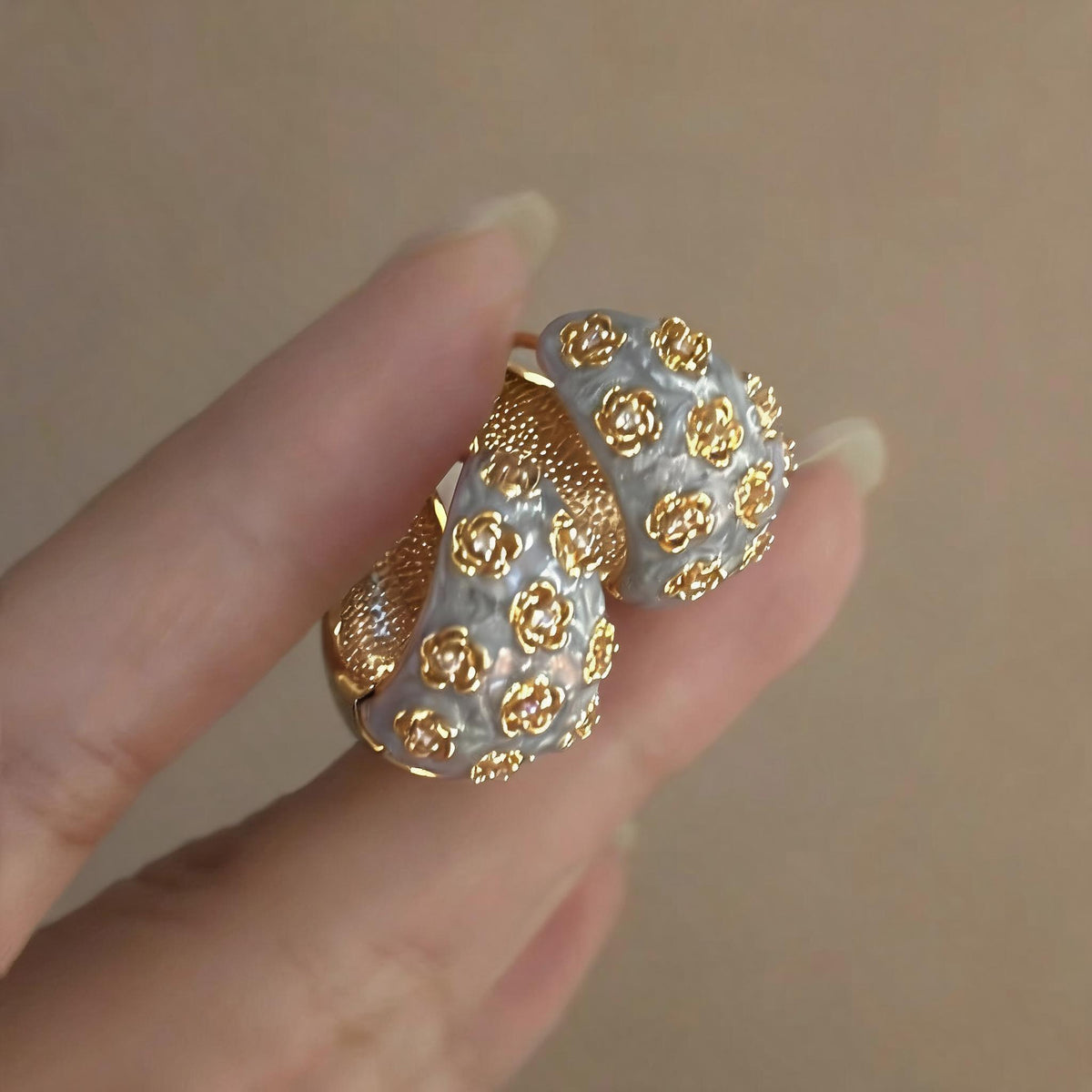 Raised Rose Dome Huggie Earrings