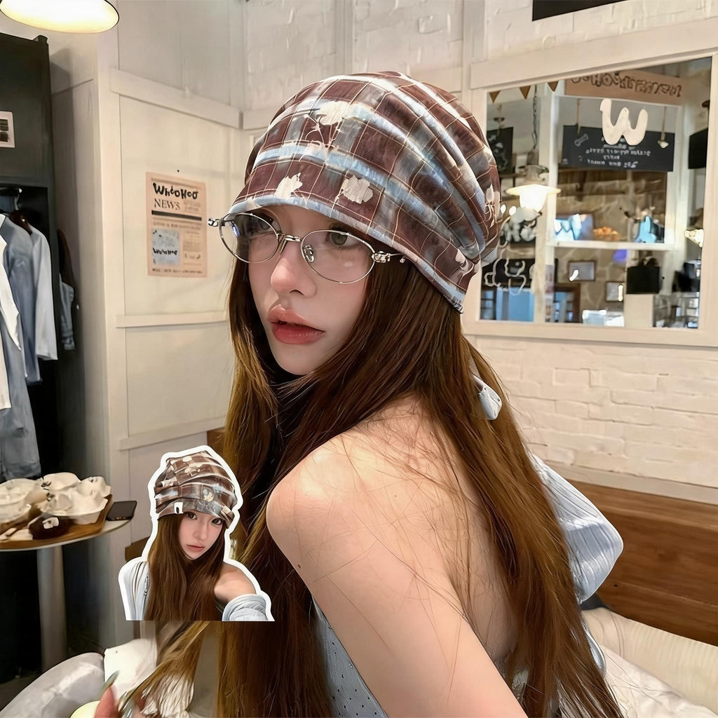 Plaid Ruched Turban Beanie
