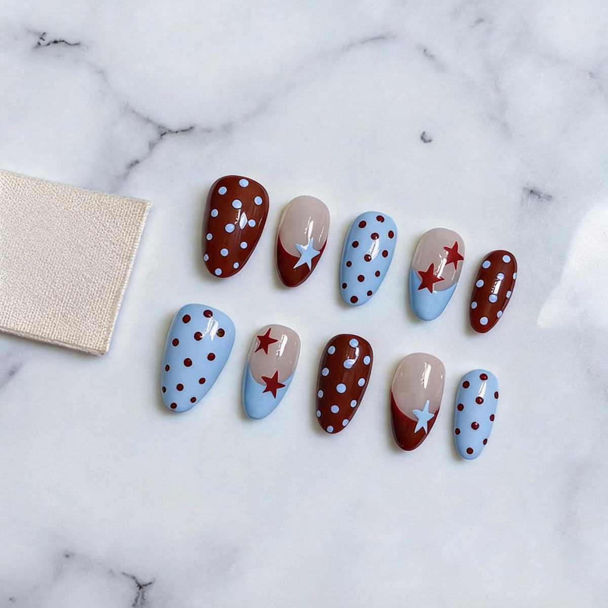 Crimson Star Polka Press-on Nails