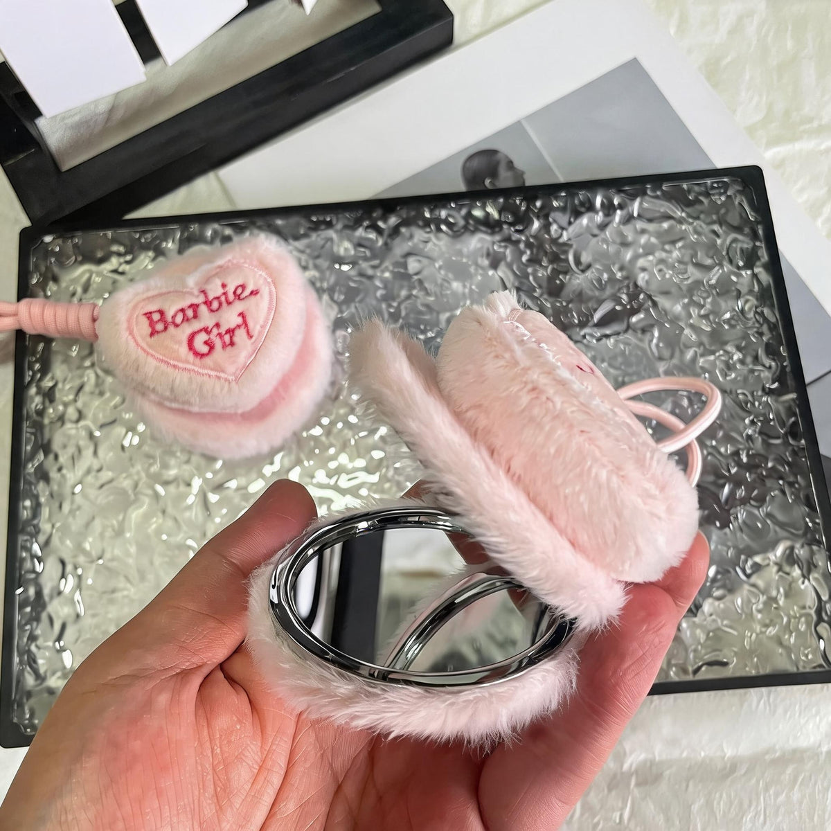 Plush Heart Pocket Mirror Keyring
