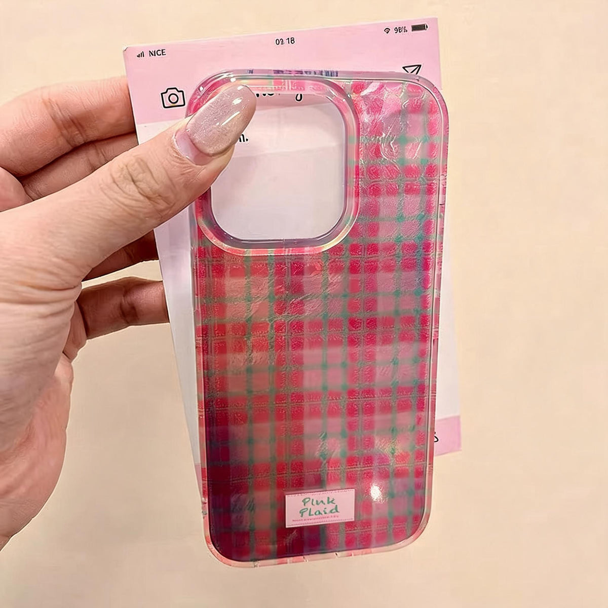 Pink Plaid Foil iPhone Case