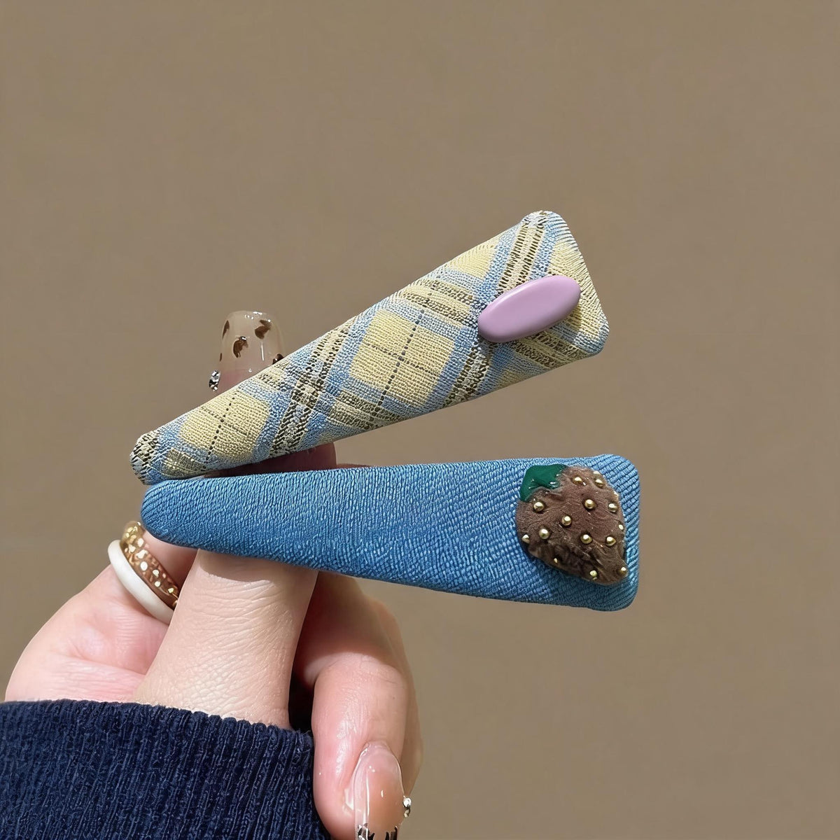 Plaid Strawberry Triangle Hair Clips