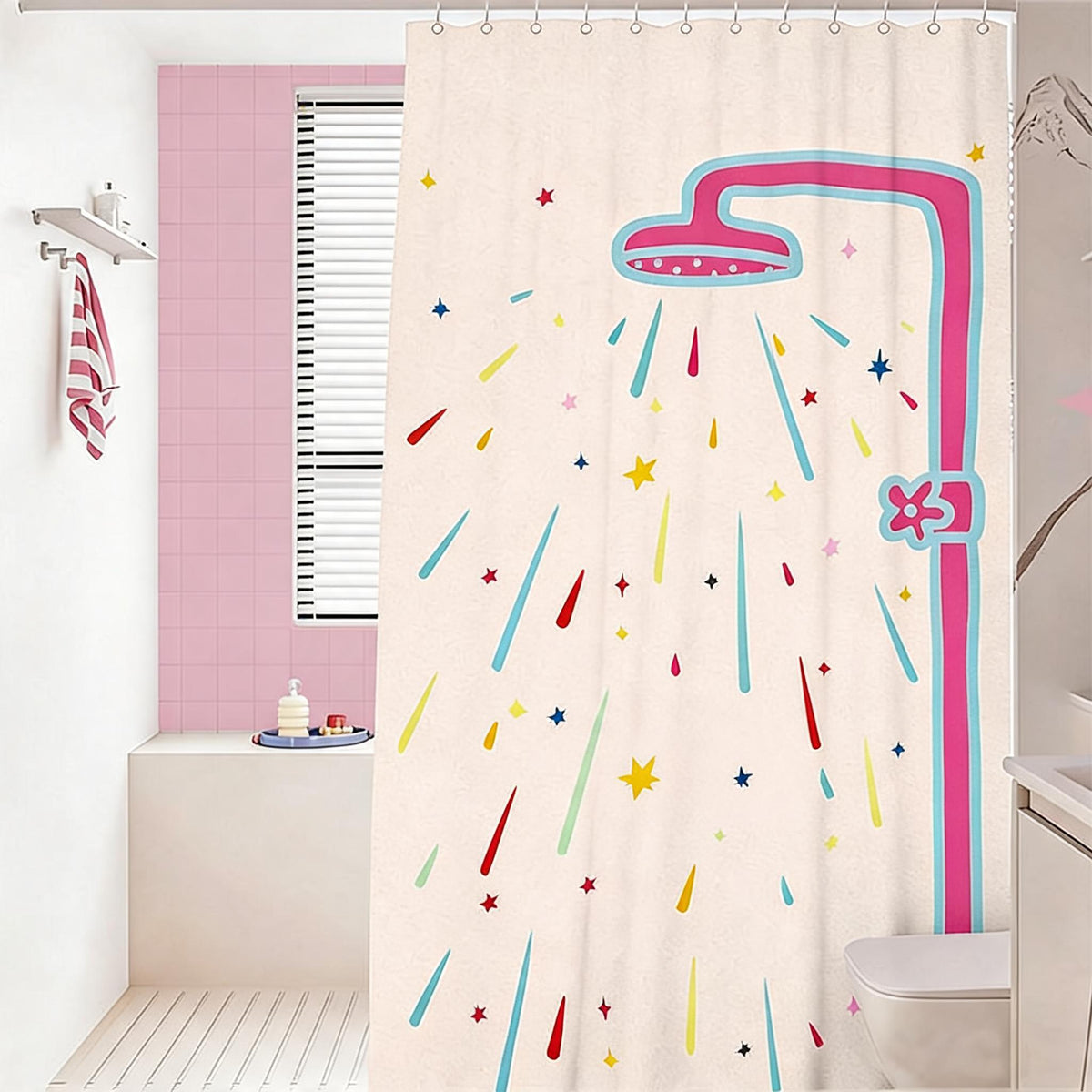 Rainbow Shower Print Curtain