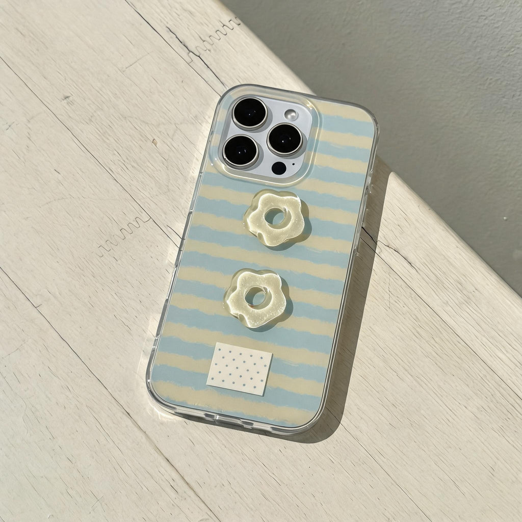 Blue Stripe Puffy Flower Case