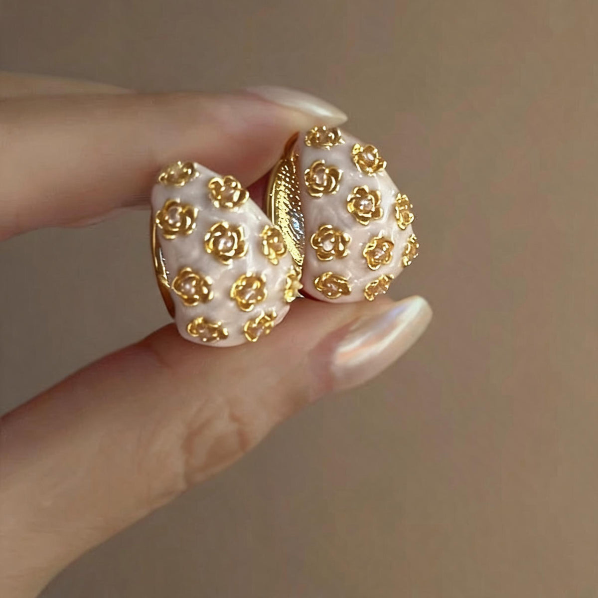 Raised Rose Dome Huggie Earrings
