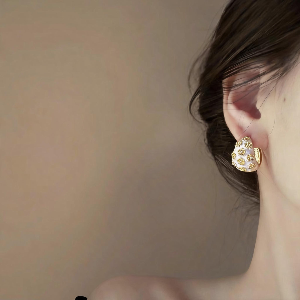 Raised Rose Dome Huggie Earrings