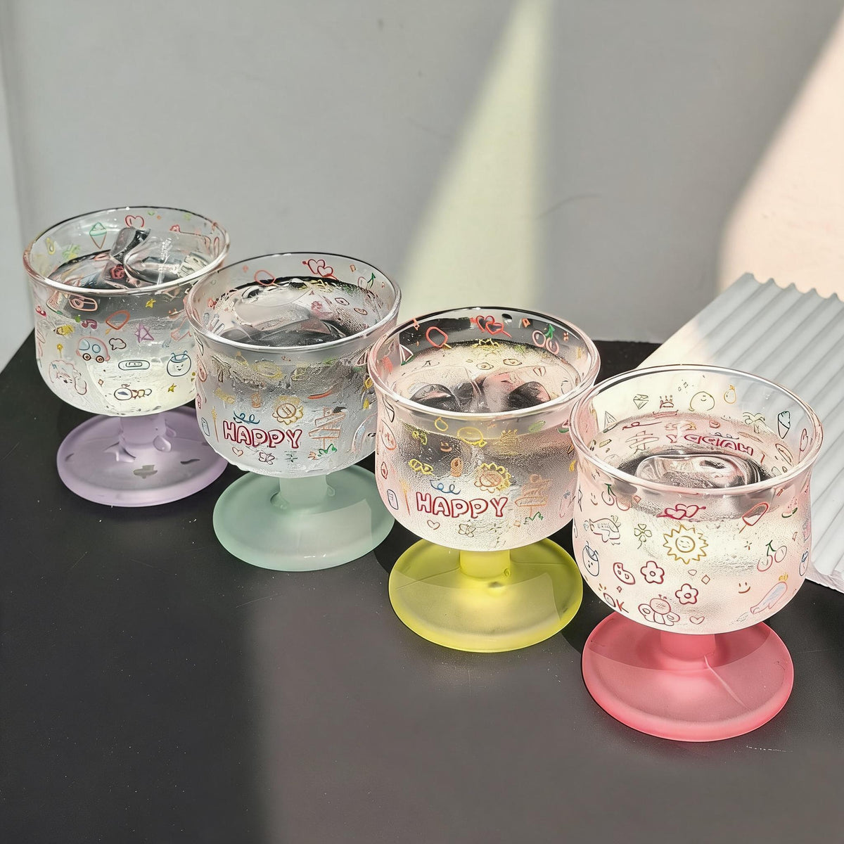 Happy Doodle Glass Goblet