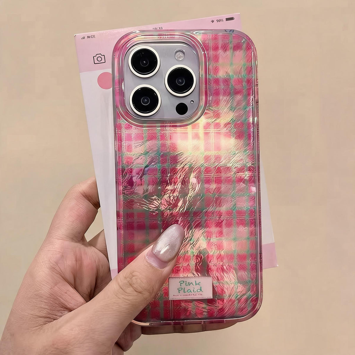 Pink Plaid Foil iPhone Case
