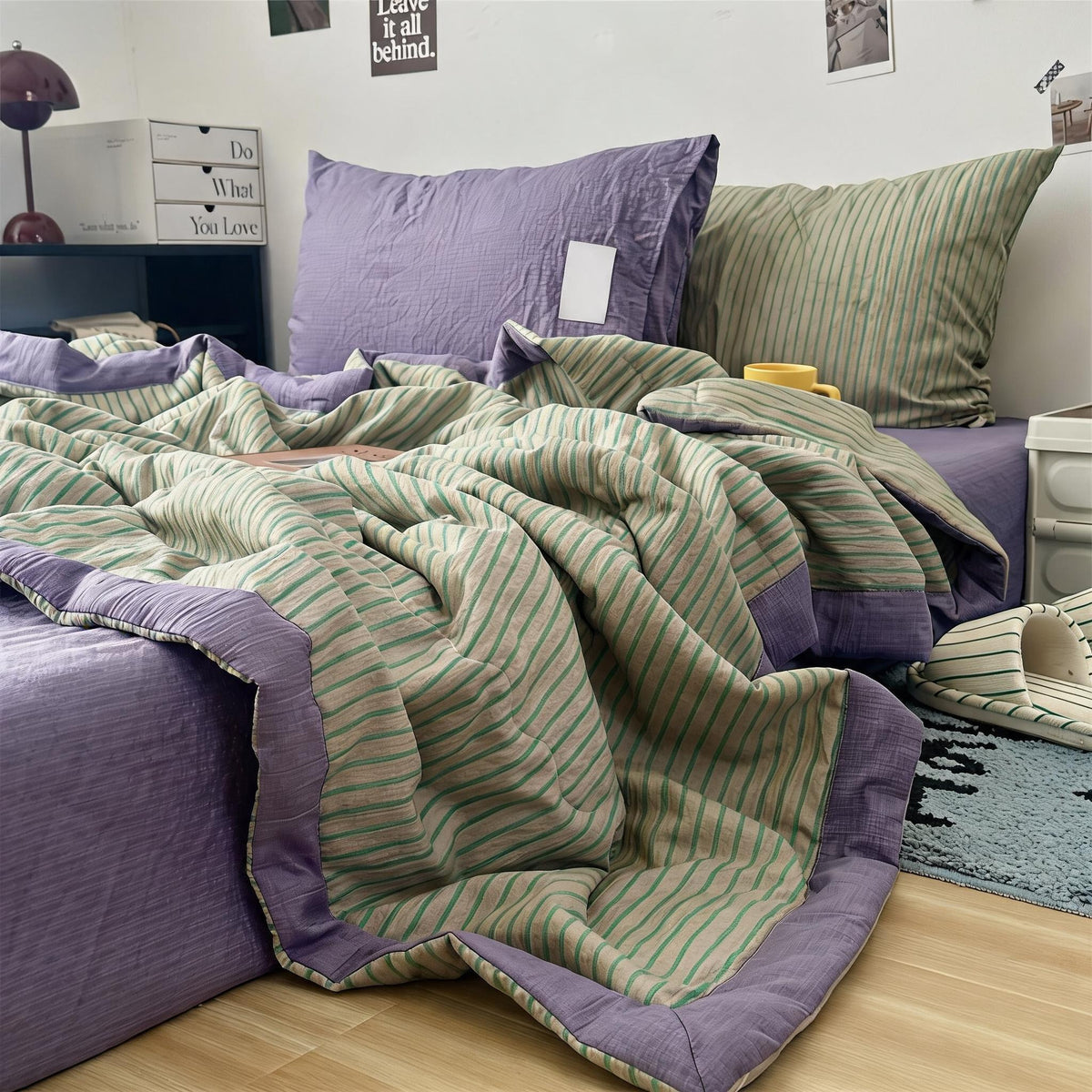 Reversible Stripe Washed Cotton Quilt