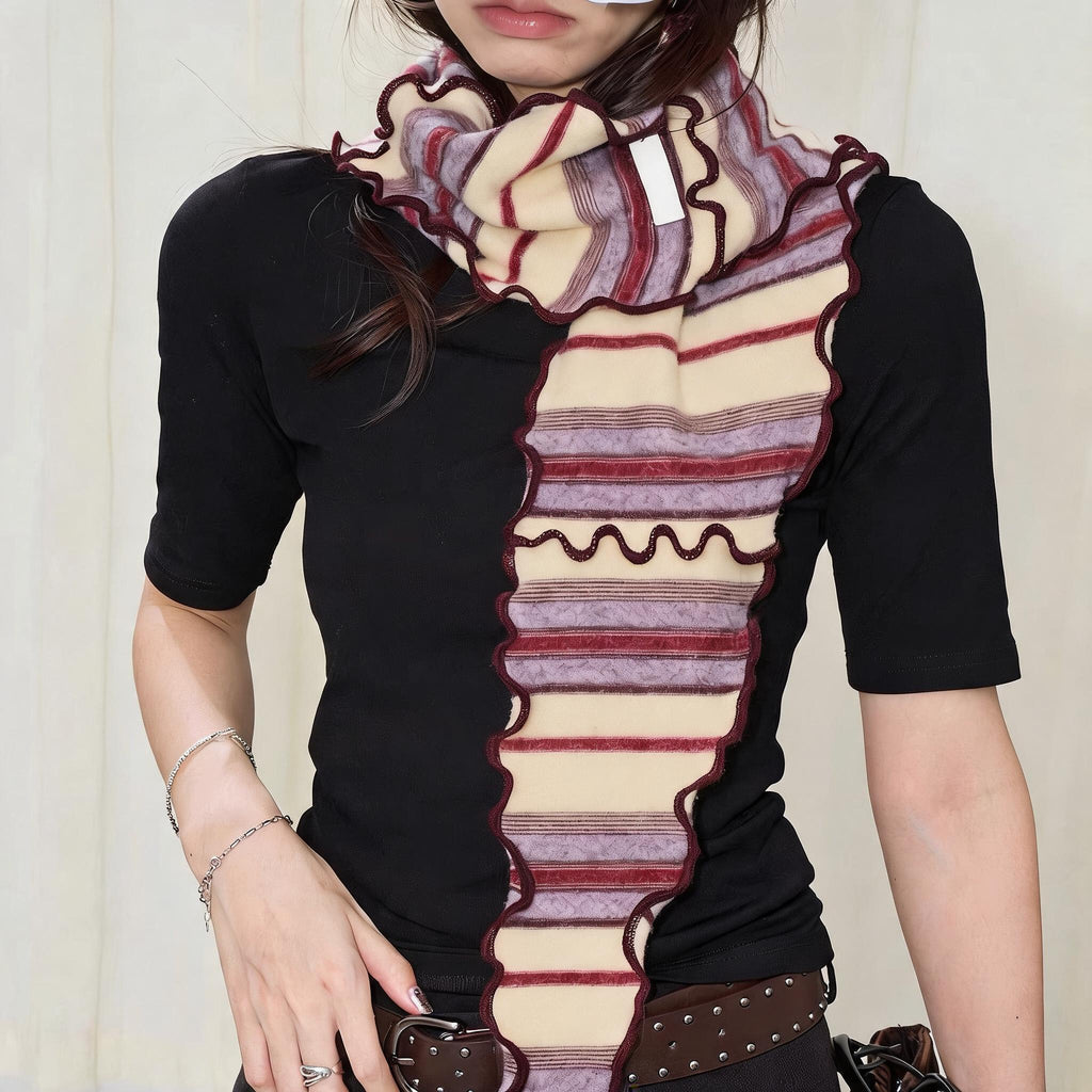 Ruffled Stripe Triangle Scarf