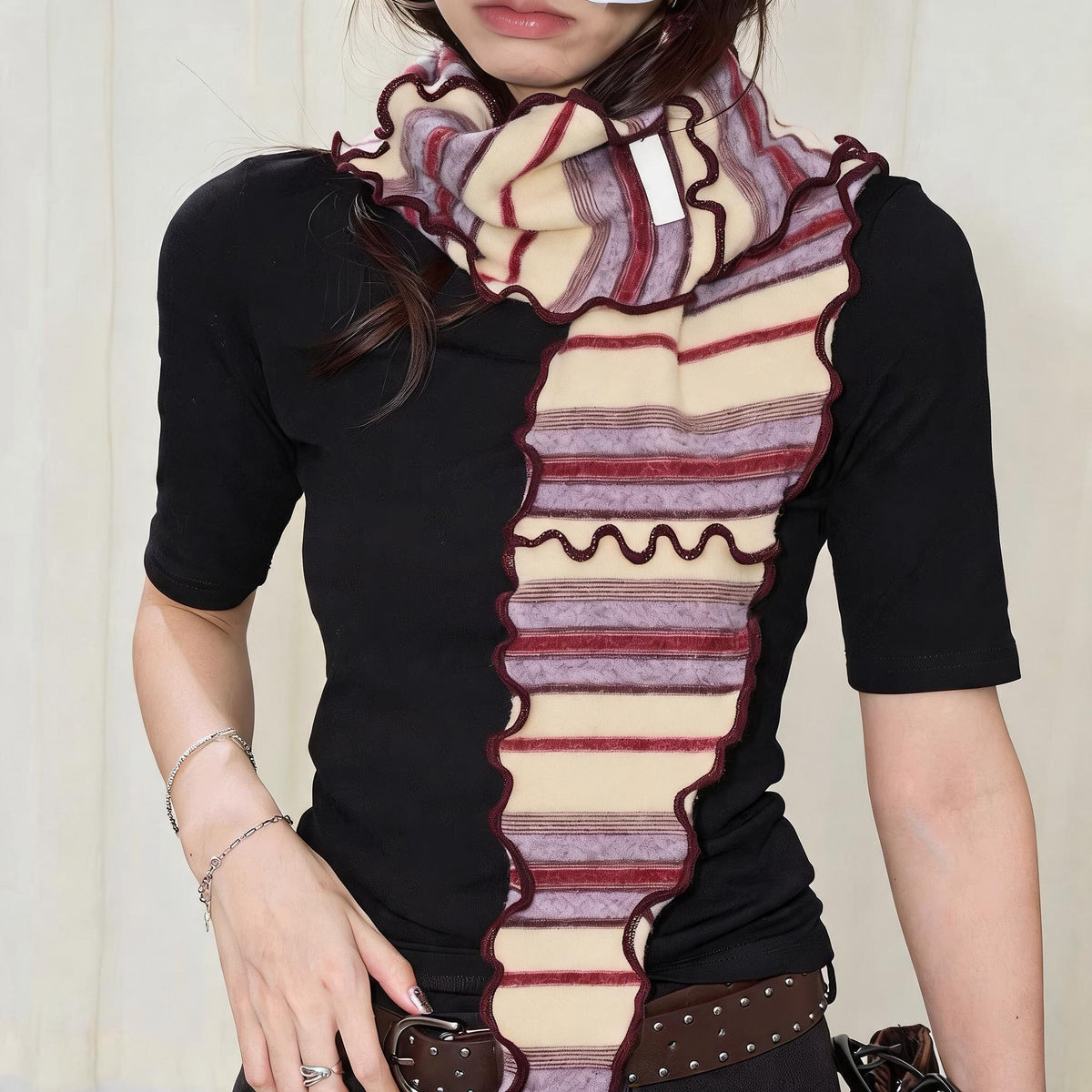 Ruffled Stripe Triangle Scarf