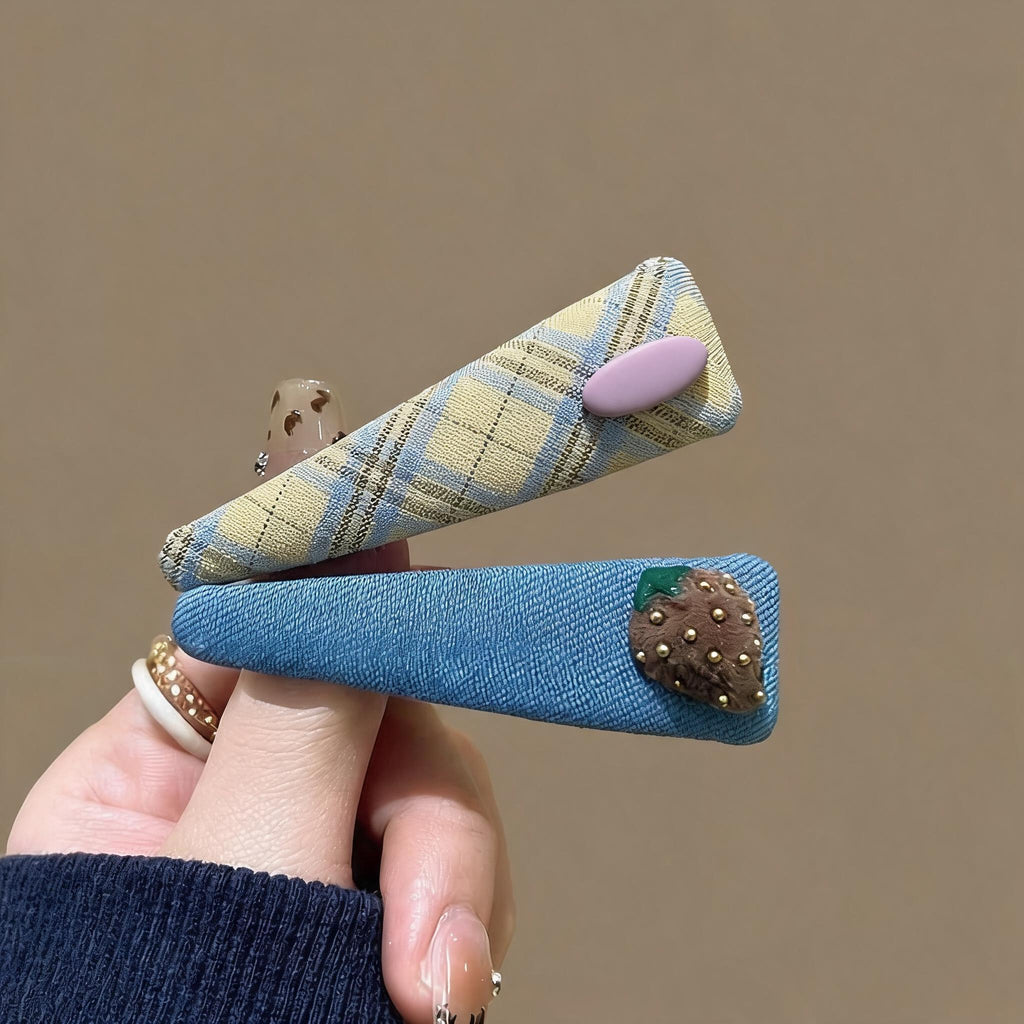 Plaid Strawberry Triangle Hair Clips