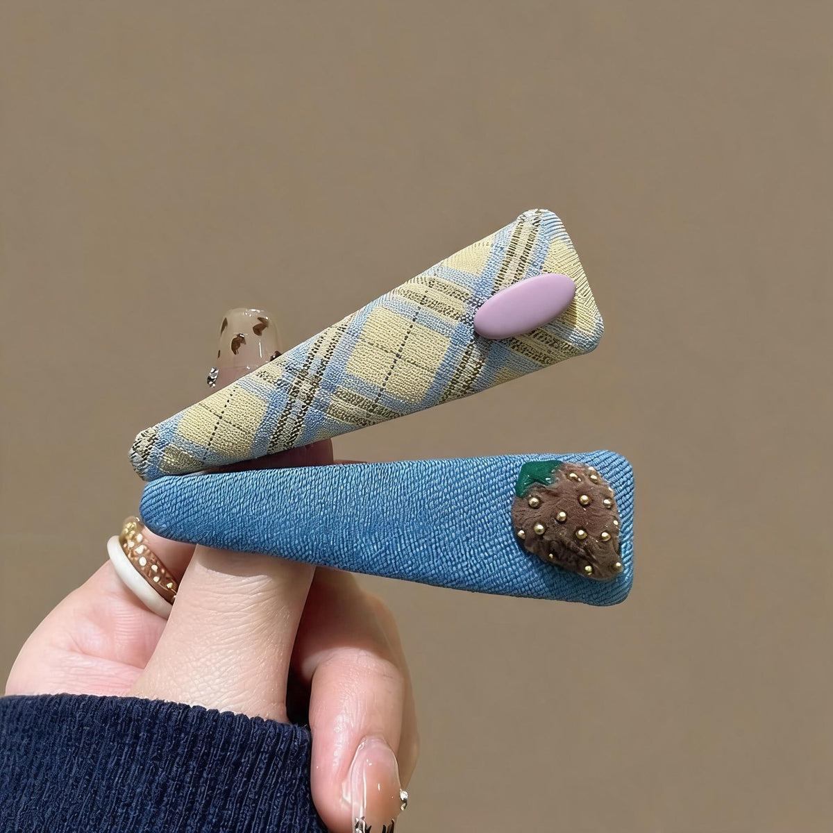 Plaid Strawberry Triangle Hair Clips