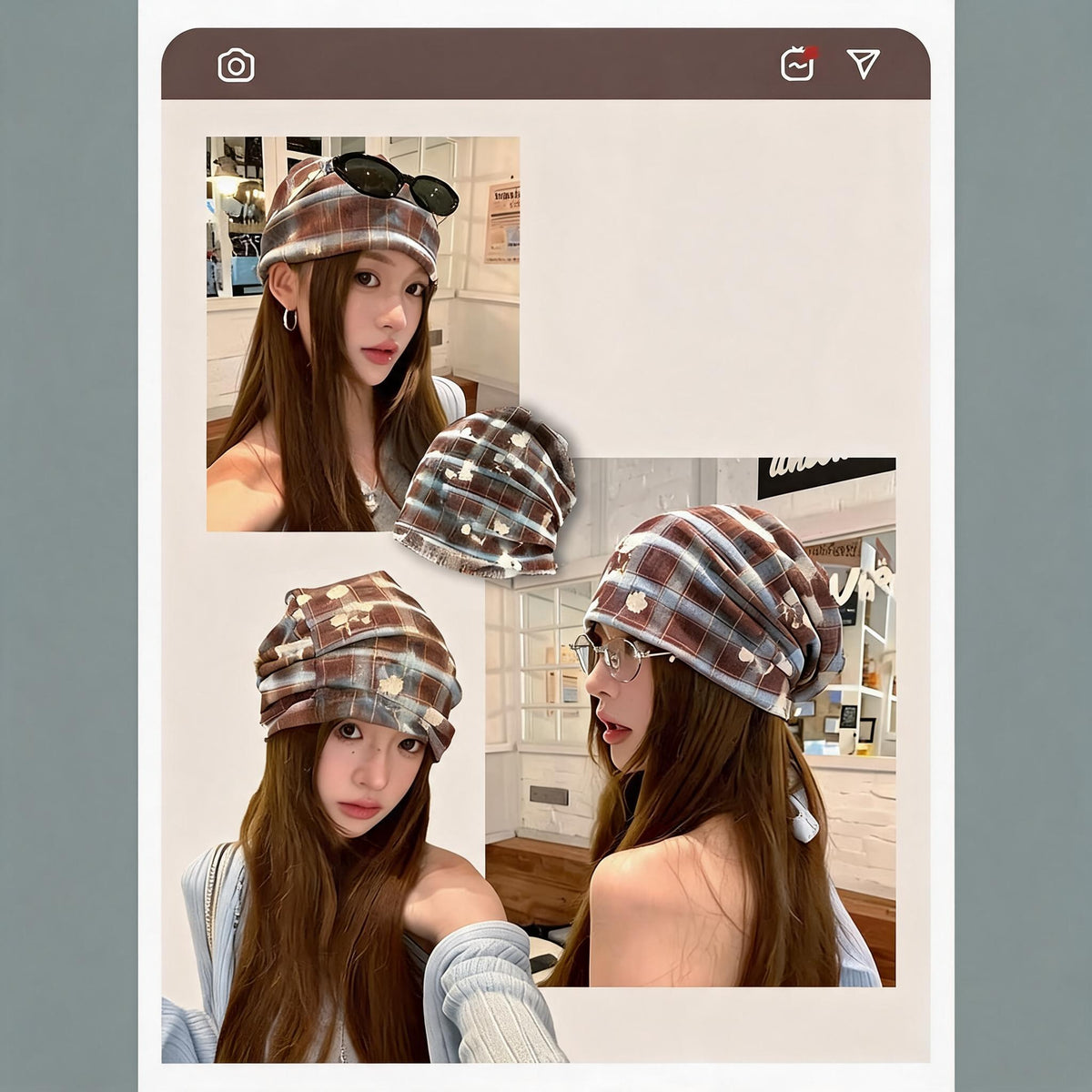 Plaid Ruched Turban Beanie