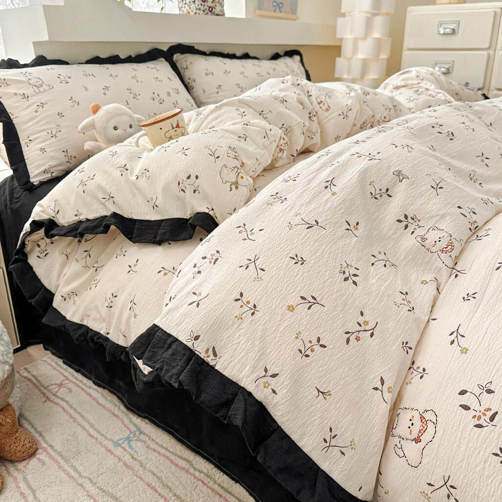 Ruffle Edge Cotton Bedding Set