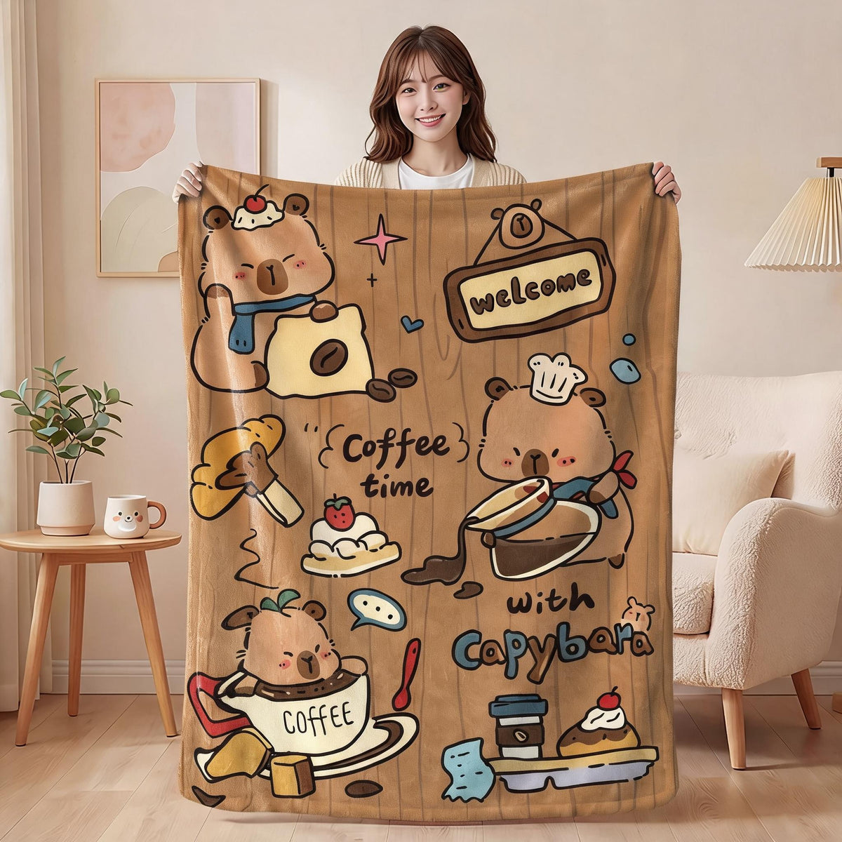 Capybara Cafe Flannel Blanket