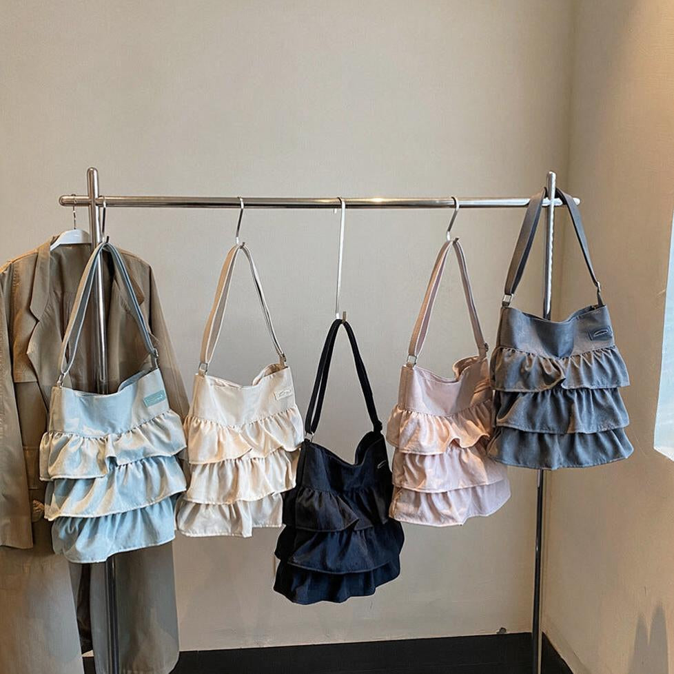 Tiered Ruffle Canvas Shoulder Bag