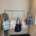 Tiered Ruffle Canvas Shoulder Bag