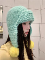 Pom-Pom Knit Trapper Hat