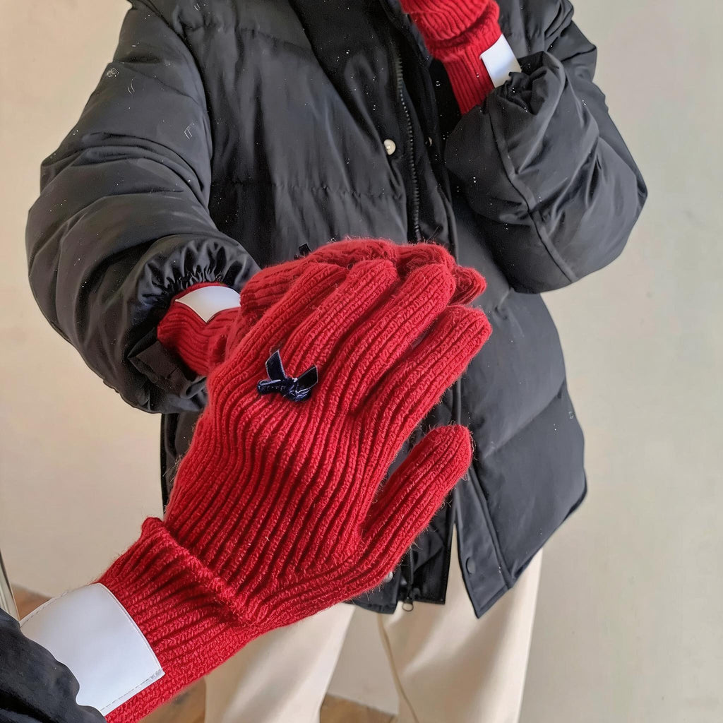 Little Bow Ribbed Knit Gloves