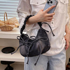 Ruched Denim Bow Shoulder Bag