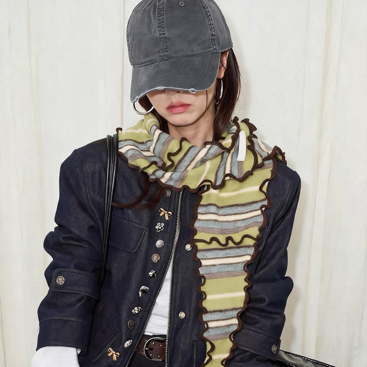 Ruffled Stripe Triangle Scarf