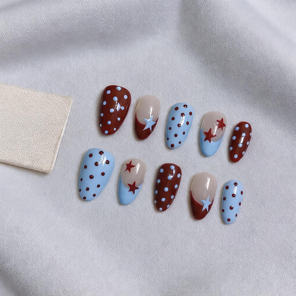 Crimson Star Polka Press-on Nails