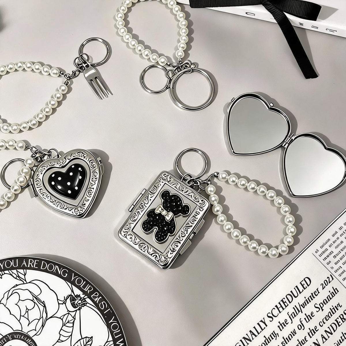 Beaded Locket Mirror Charm