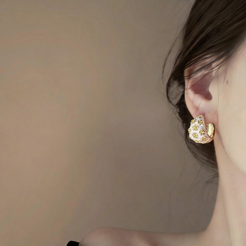 Raised Rose Dome Huggie Earrings