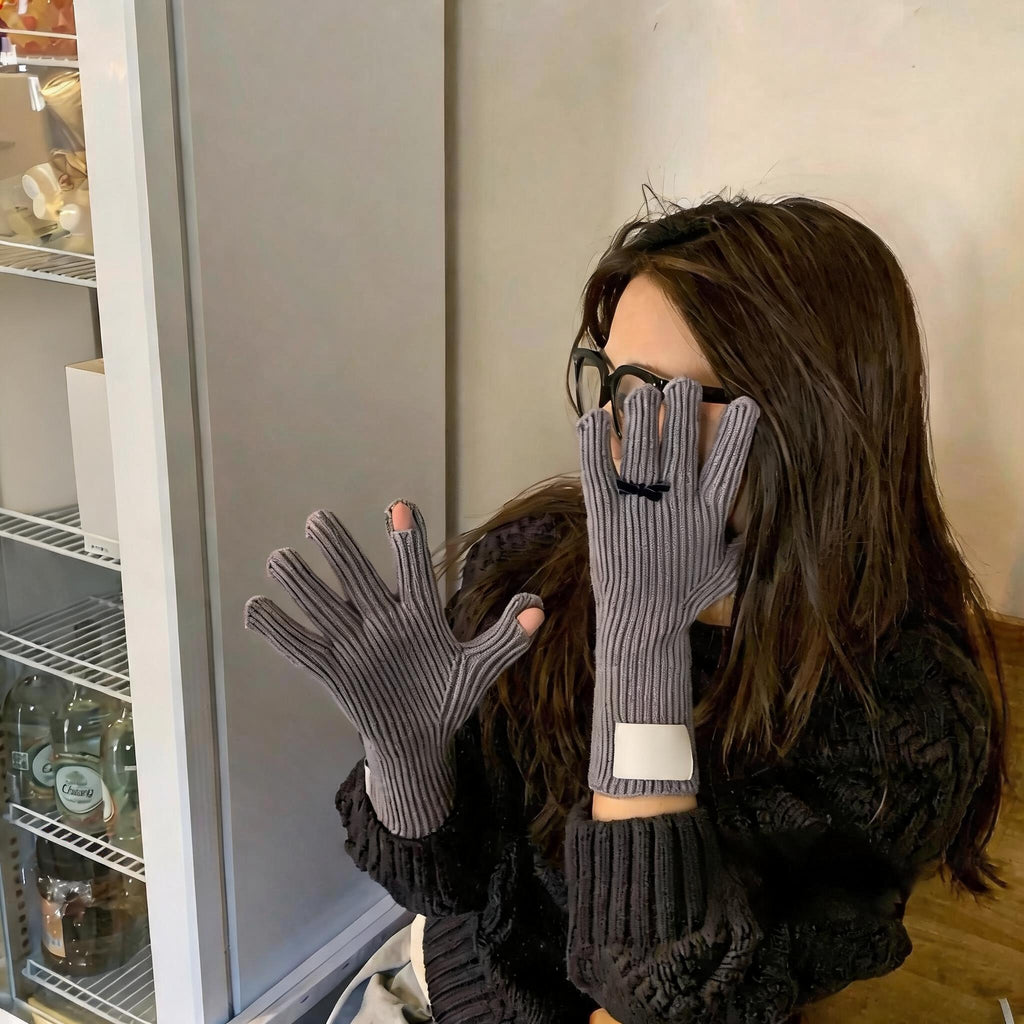 Little Bow Ribbed Knit Gloves