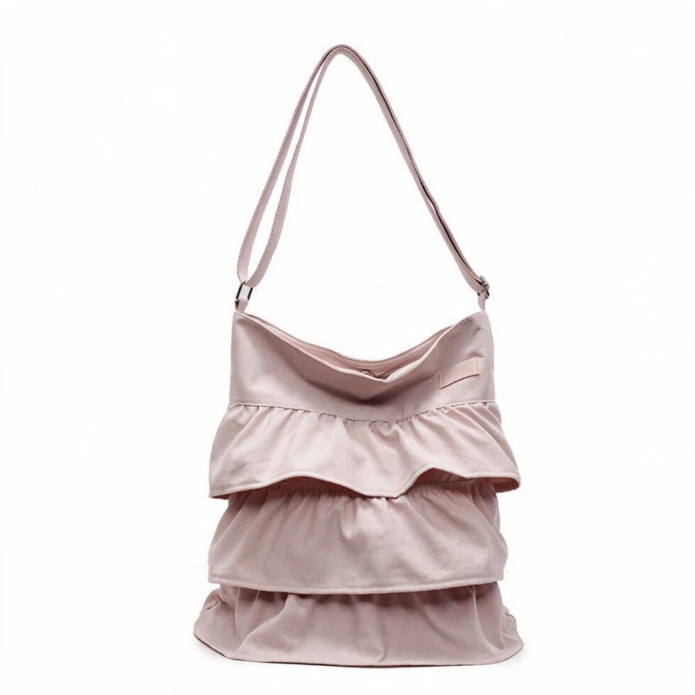 Tiered Ruffle Canvas Shoulder Bag