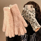 Fuzzy Leopard Touchscreen Gloves