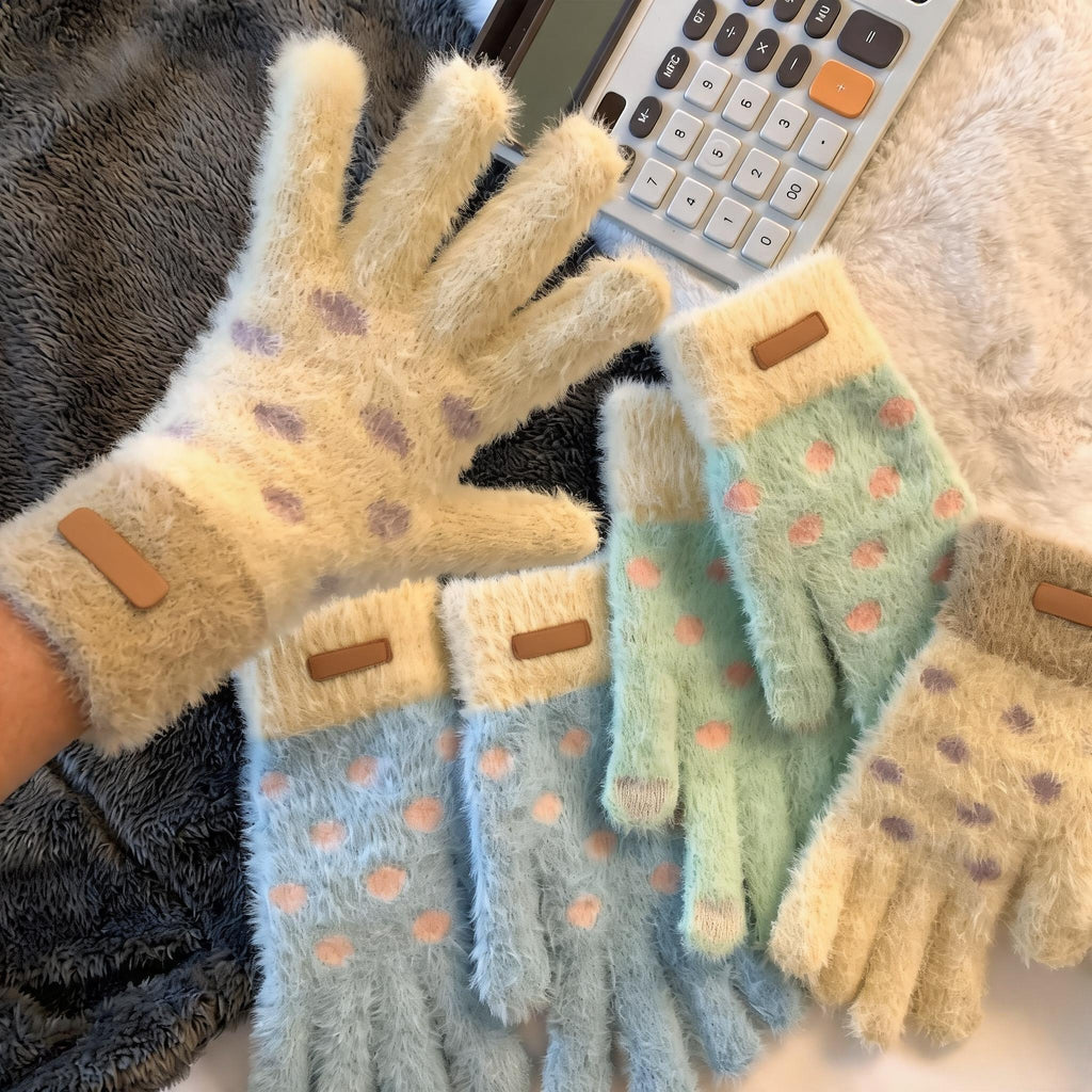 Fuzzy Polka Dot Touchscreen Gloves