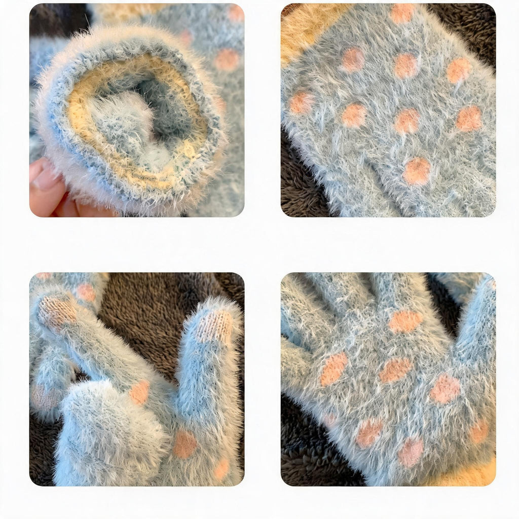 Fuzzy Polka Dot Touchscreen Gloves
