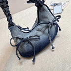 Ruched Denim Bow Shoulder Bag