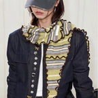 Ruffled Stripe Triangle Scarf