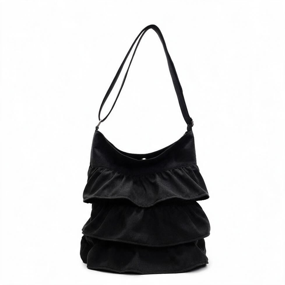 Tiered Ruffle Canvas Shoulder Bag
