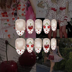 Cherry Bow Polka French Nails