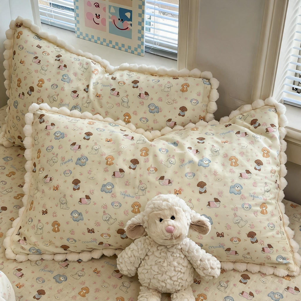 Pompom Edge Cartoon Pillowcase