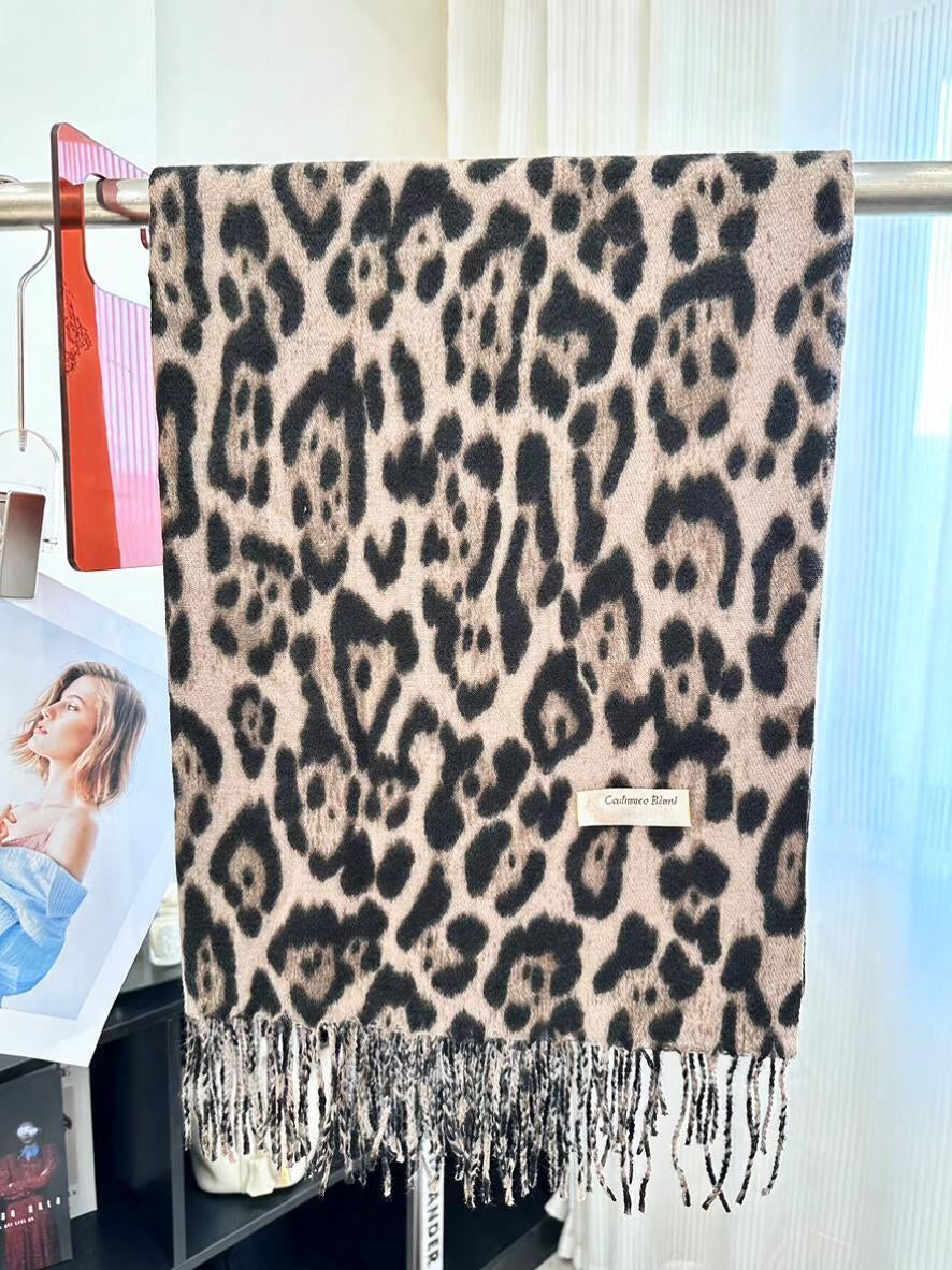 Leopard Fringe Wrap Scarf