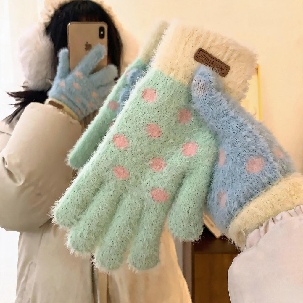 Fuzzy Polka Dot Touchscreen Gloves