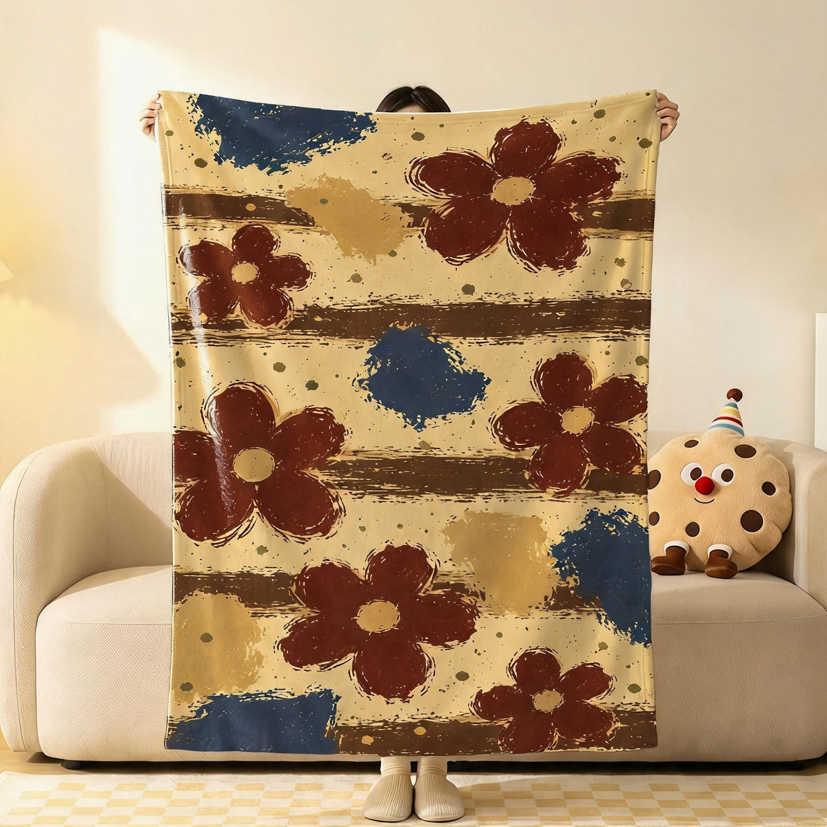 Painted Flower Flannel Throw